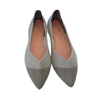 Rothy’s The Point Diamond Metallic Flats Cream Platinum Size 10 NEW